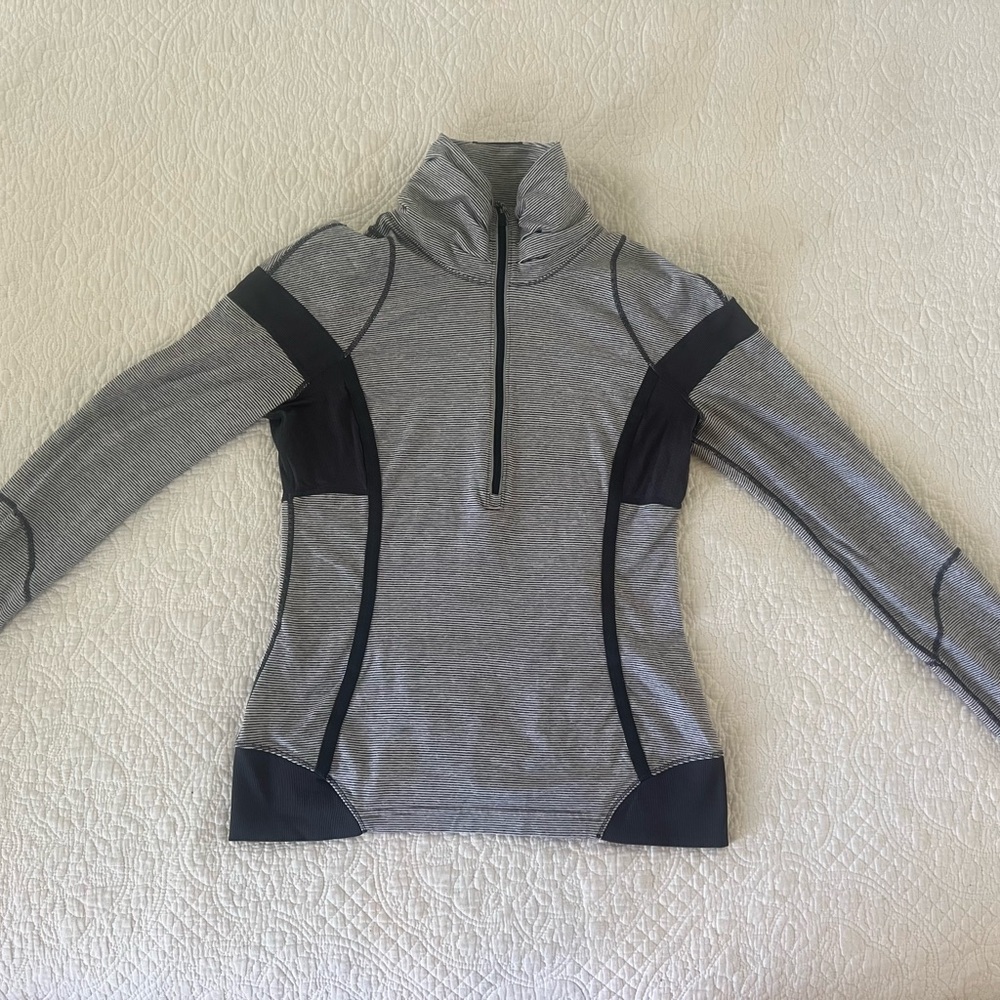 Lululemon Striped Quarter-Zip Workout Long-Sleeved Shirt
